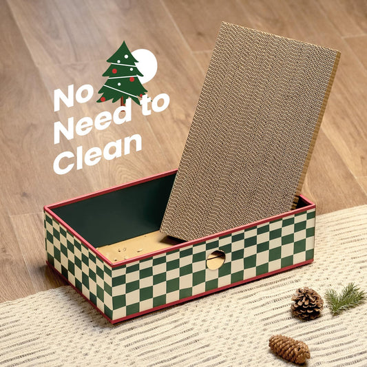 Cat Scratcher Lounge Box with Refill Pad – Christmas Checkered