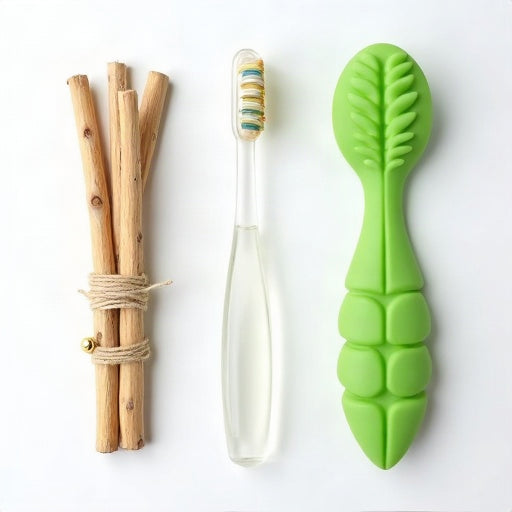Complete Feline Dental Care Kit contents: silvervine dental sticks, finger toothbrush, and catnip dental chew toy