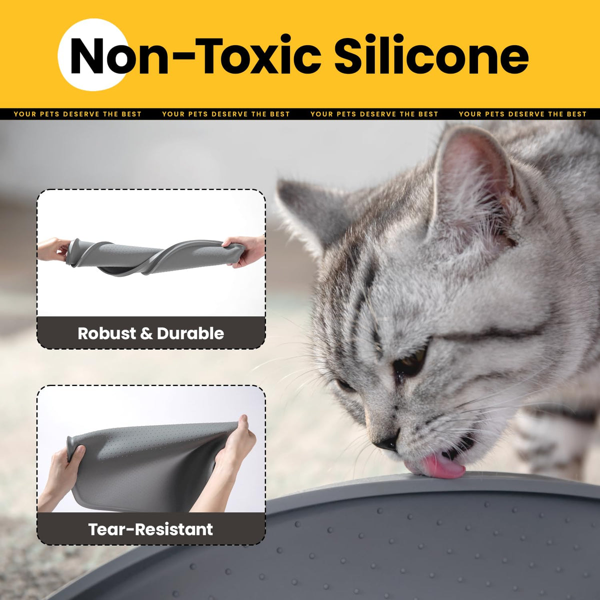 Silicone Pet Feeding Mat with ½" Raised Edge – 19" x 12"