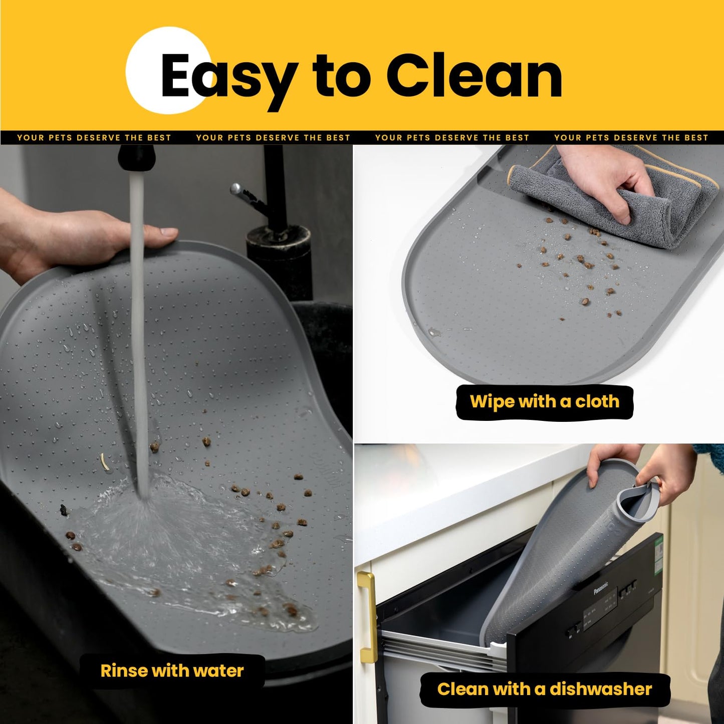 Silicone Pet Feeding Mat with ½" Raised Edge – 19" x 12"