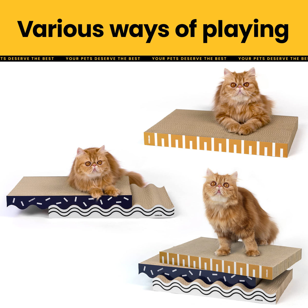 3-in-1 Cat Scratcher Pad Set with Catnip – Wave