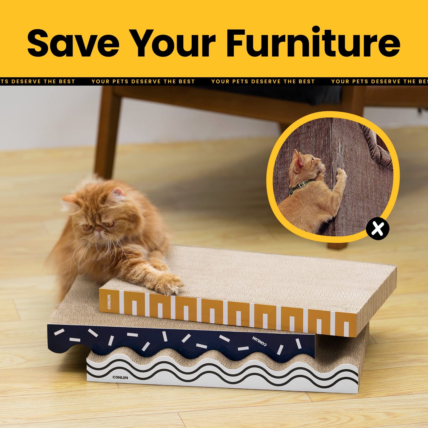 3-in-1 Cat Scratcher Pad Set with Catnip – Wave