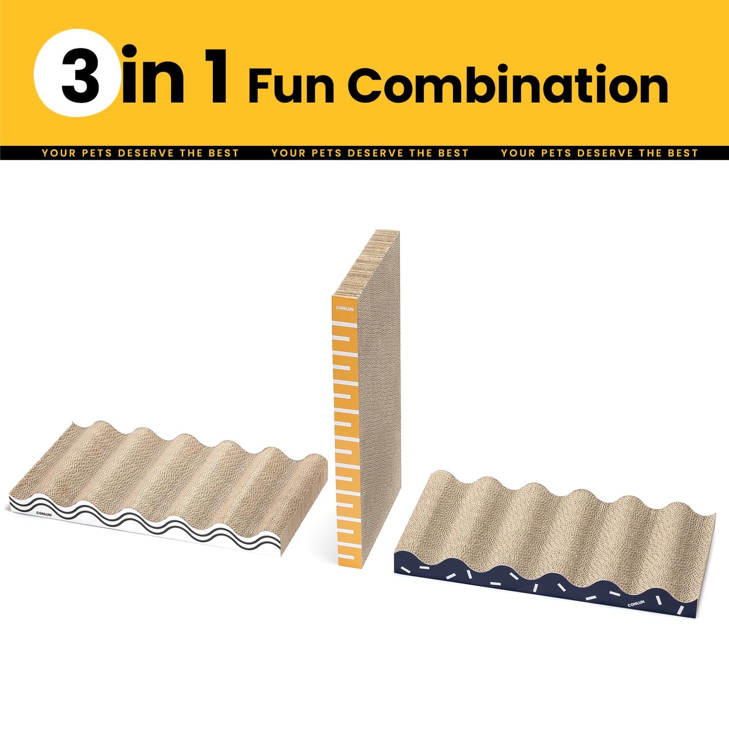 3-in-1 Cat Scratcher Pad Set with Catnip – Wave