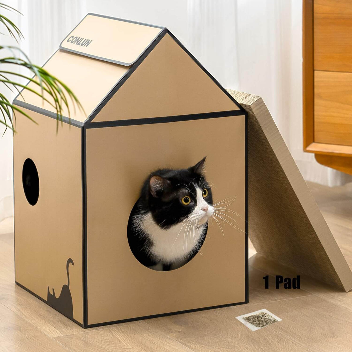 Cardboard Cat House with Scratch Pad & Catnip
