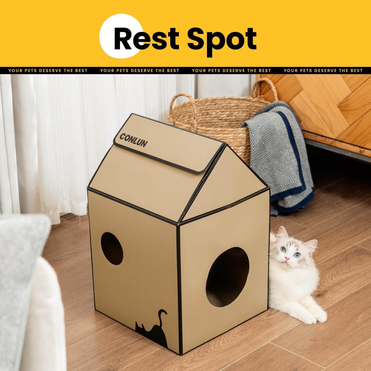 Cardboard Cat House with Scratch Pad & Catnip