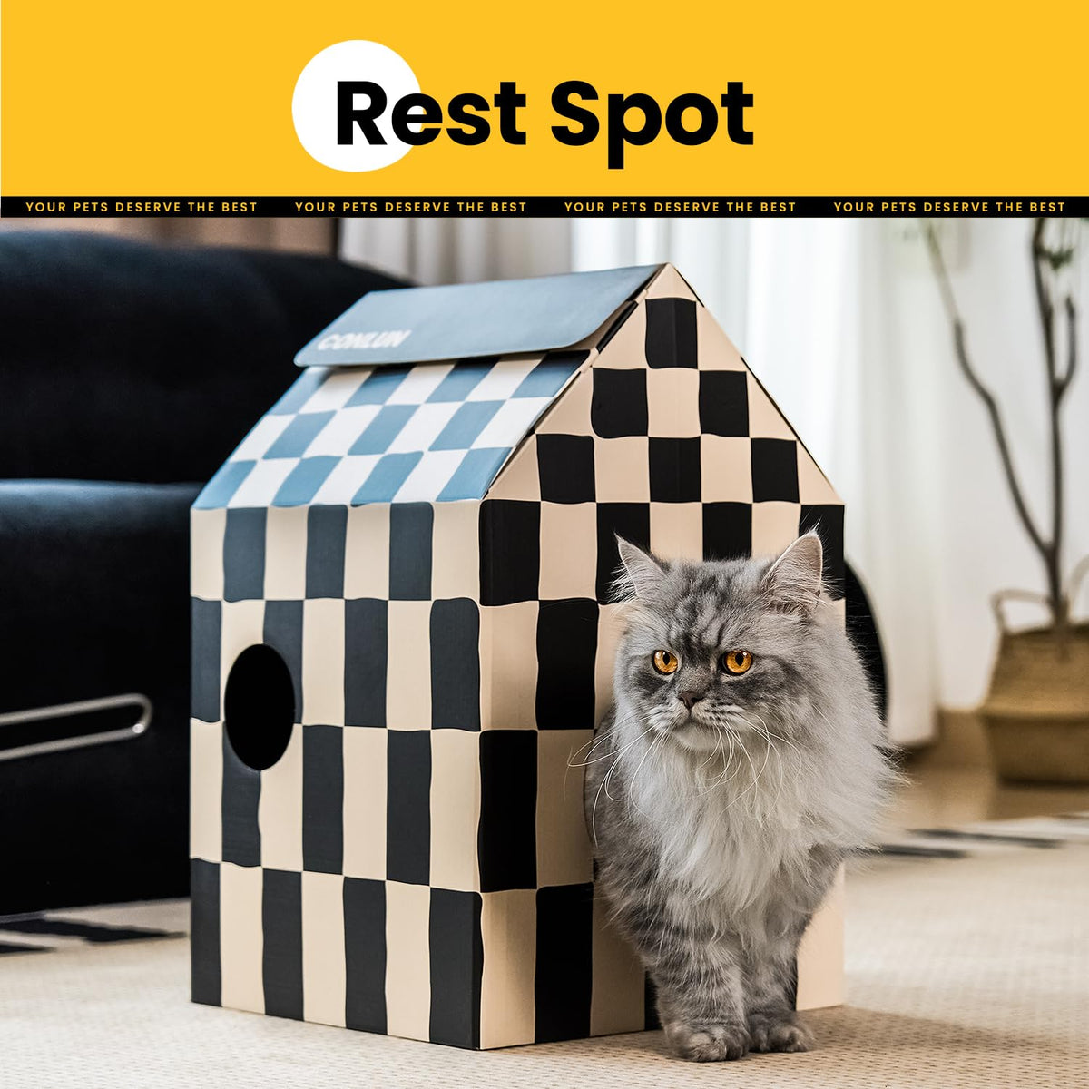 Cardboard Cat House with Scratch Pad & Catnip