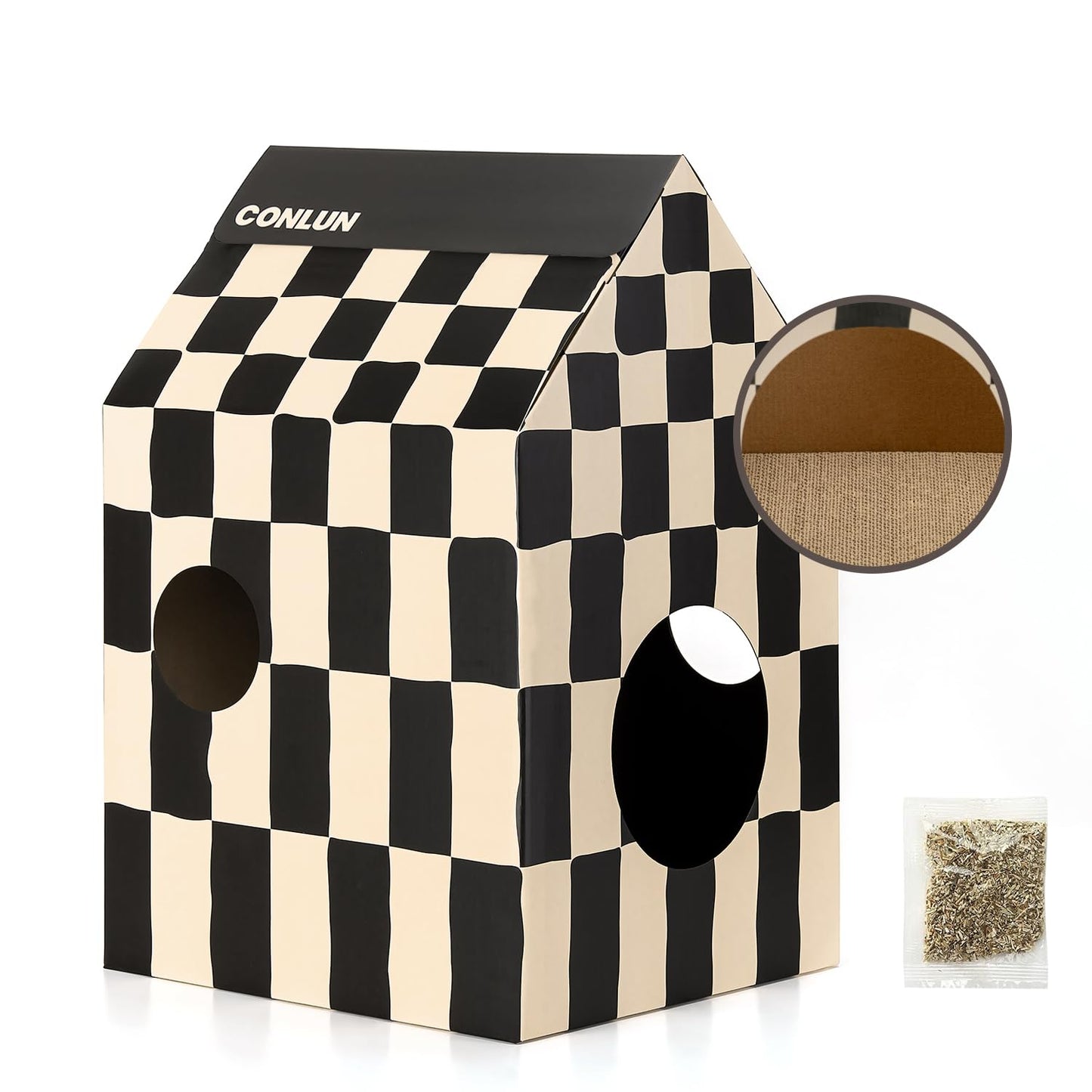 Cardboard Cat House with Scratch Pad & Catnip