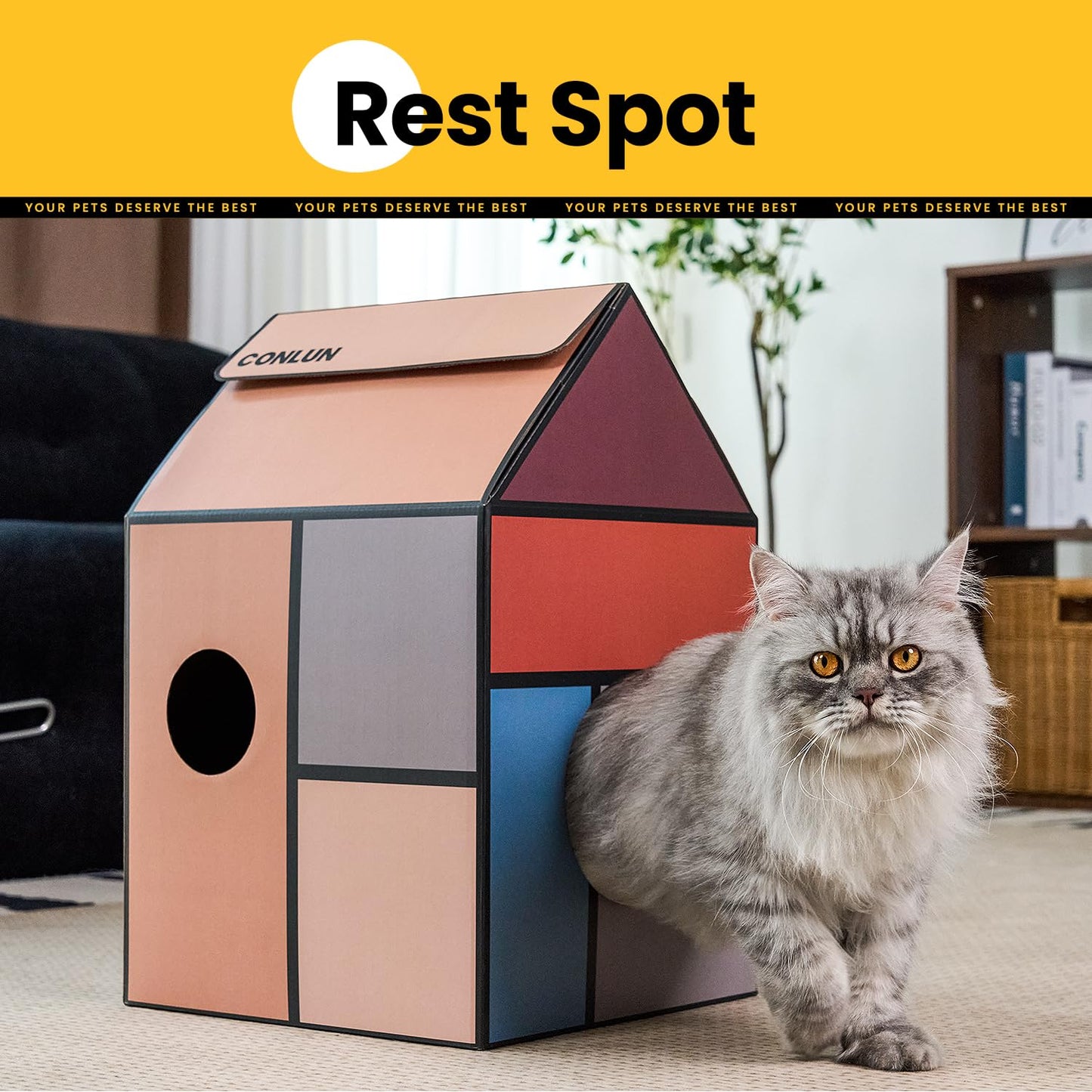 Cardboard Cat House with Scratch Pad & Catnip