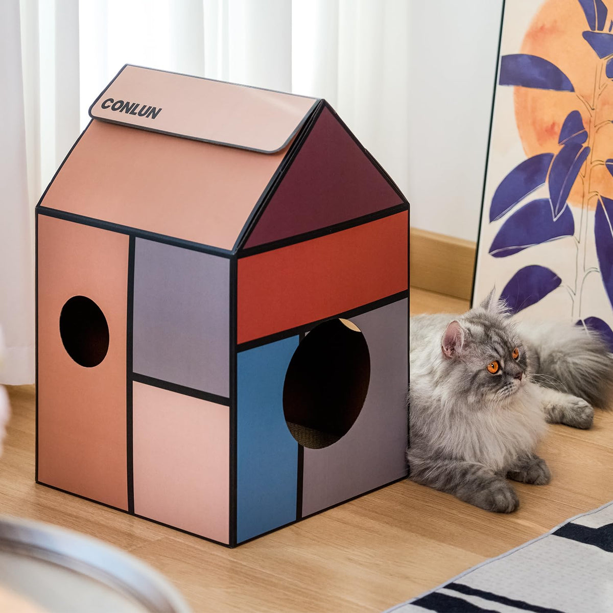 Cardboard Cat House with Scratch Pad & Catnip