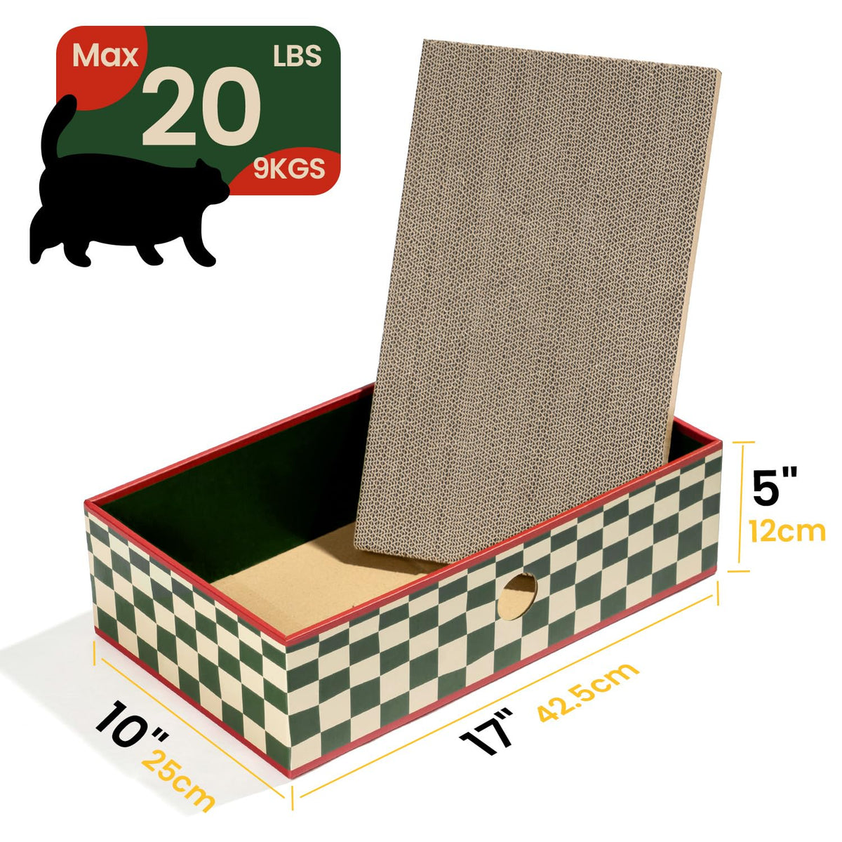 Cat Scratcher Lounge Box with Refill Pad – Christmas Checkered