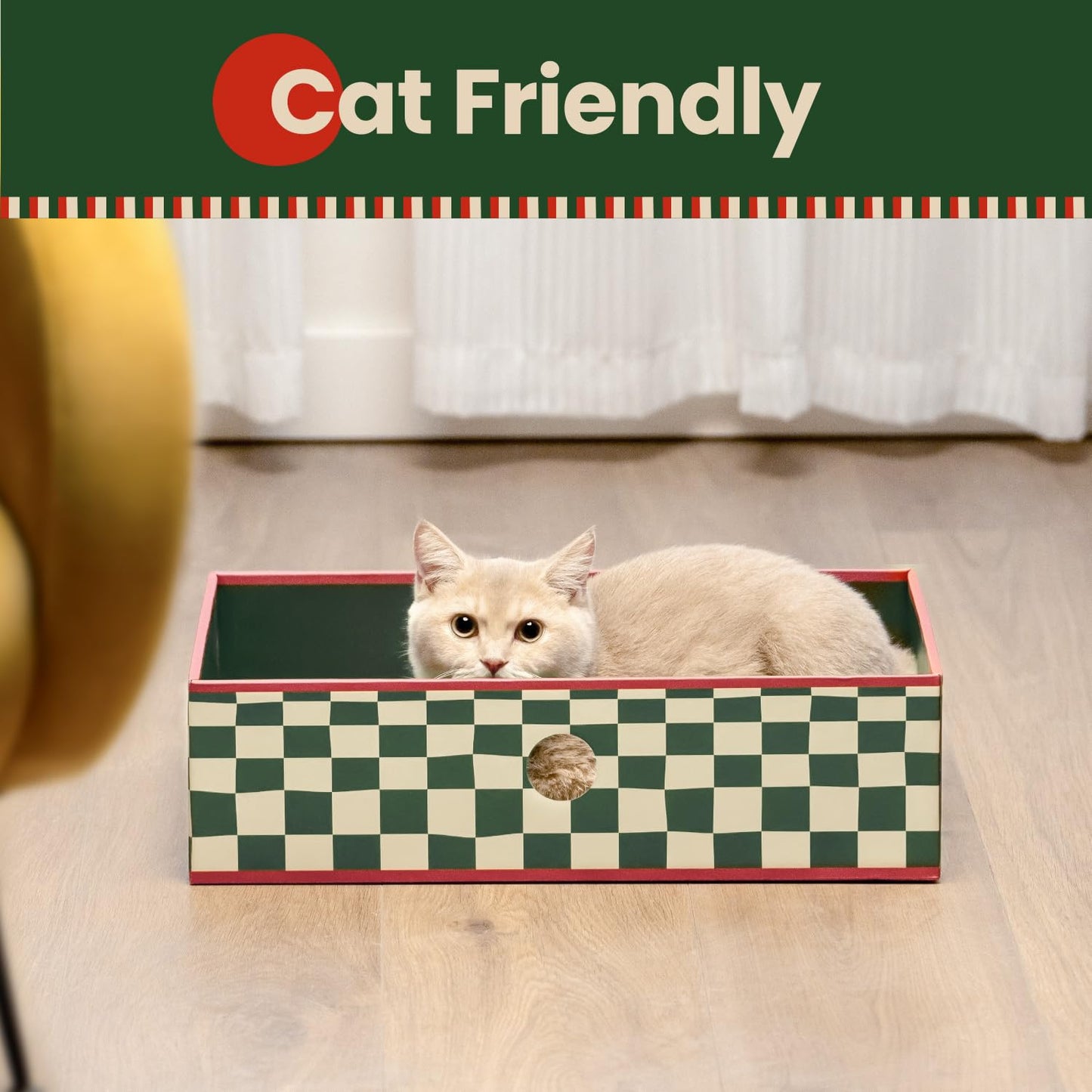 Cat Scratcher Lounge Box with Refill Pad – Christmas Checkered