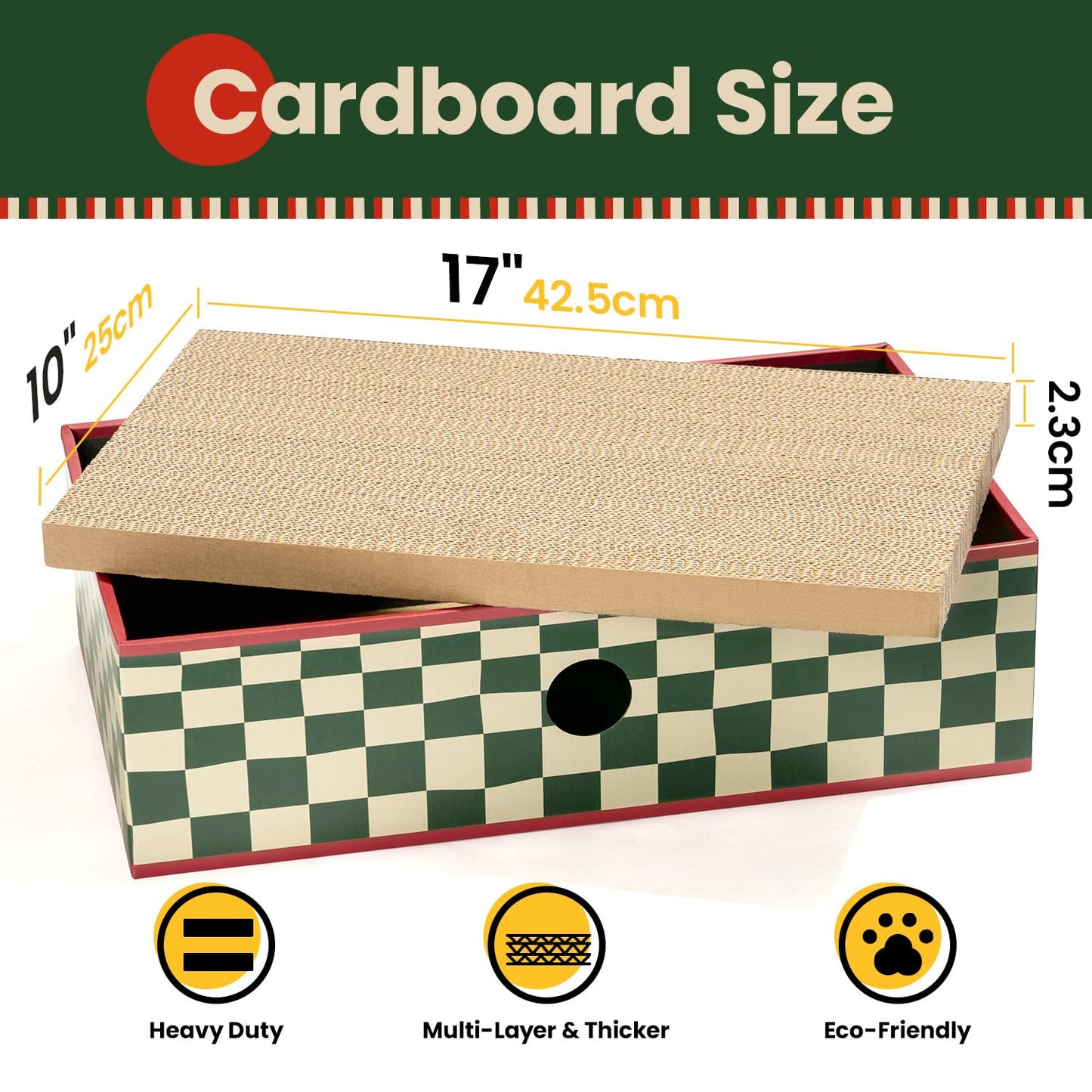 Cat Scratcher Lounge Box with Refill Pad – Christmas Checkered