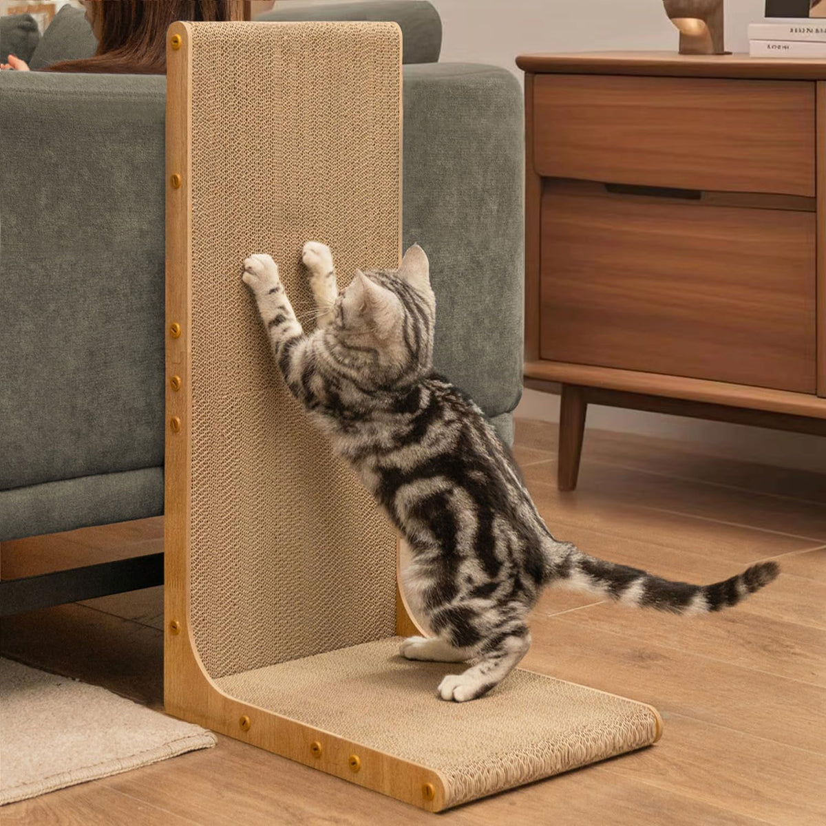 L-Shaped Cardboard Cat Scratcher Pad with Catnip