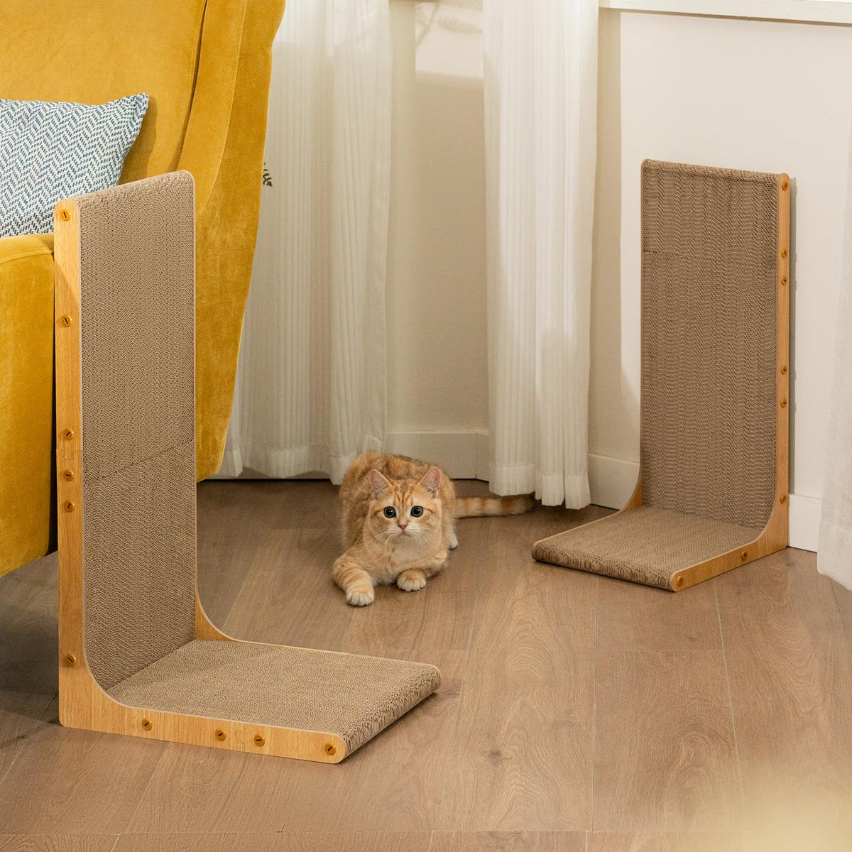 L-Shaped Cardboard Cat Scratcher Pad with Catnip