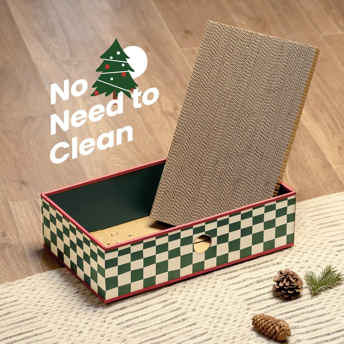 Cat Scratcher Lounge Box with Refill Pad – Christmas Checkered