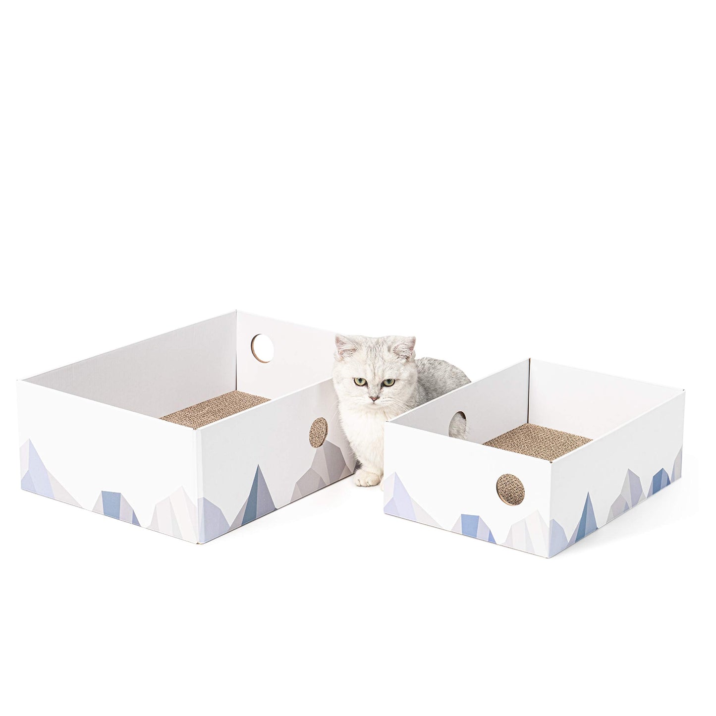 Cat Scratcher Lounge Box with Refill Pad – White