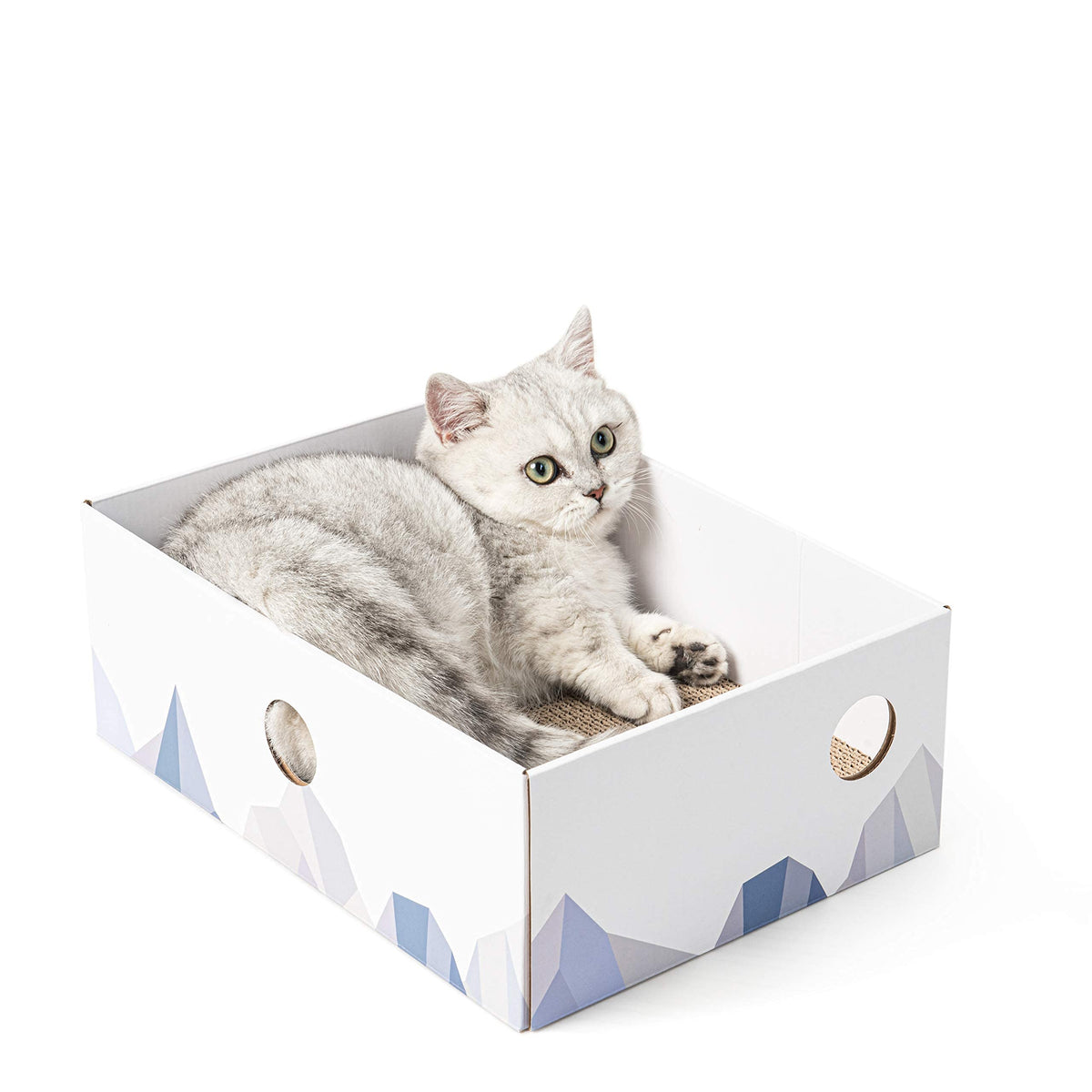 Cat Scratcher Lounge Box with Refill Pad – White