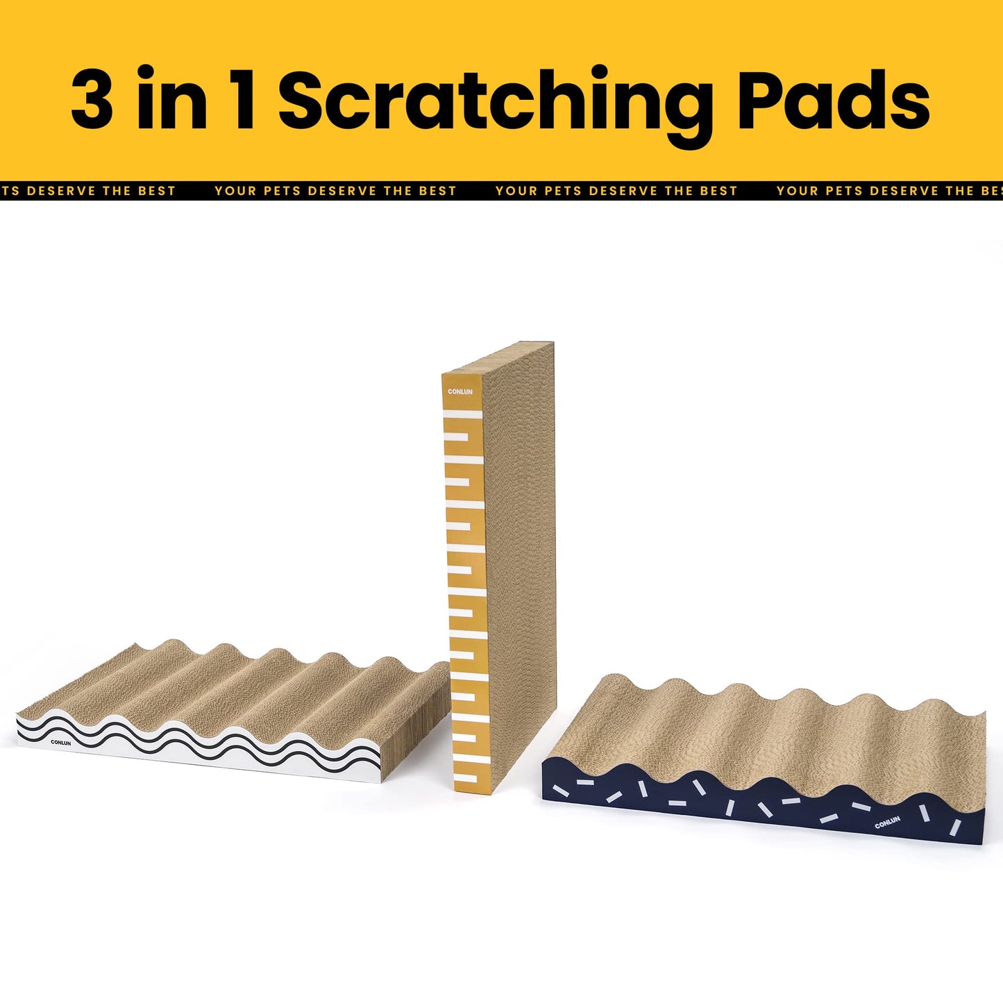 3-in-1 Cat Scratcher Pad Set with Catnip – Wave
