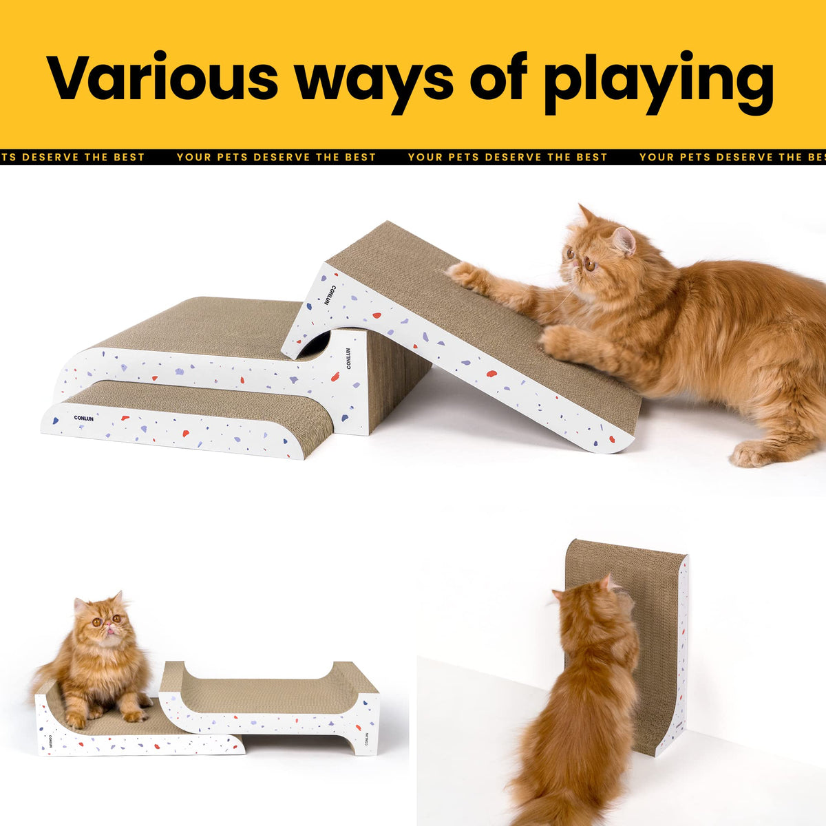 3-in-1 Cat Scratcher Pad Set with Catnip – Curve