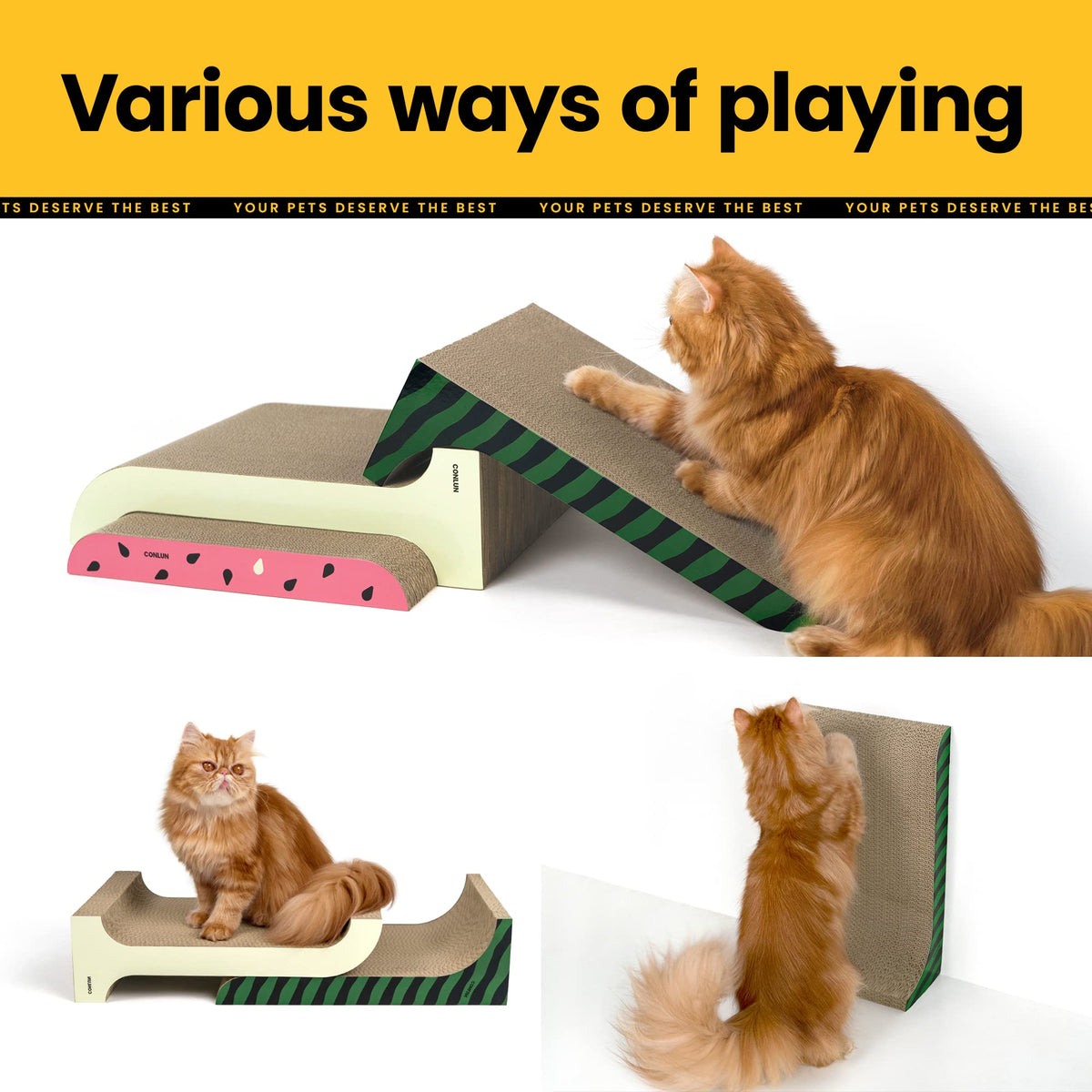 3-in-1 Cat Scratcher Pad Set with Catnip – Curve