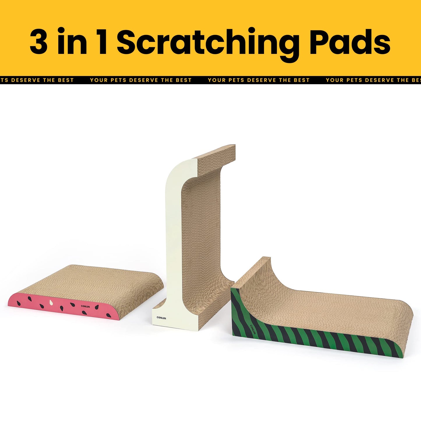 3-in-1 Cat Scratcher Pad Set with Catnip – Curve
