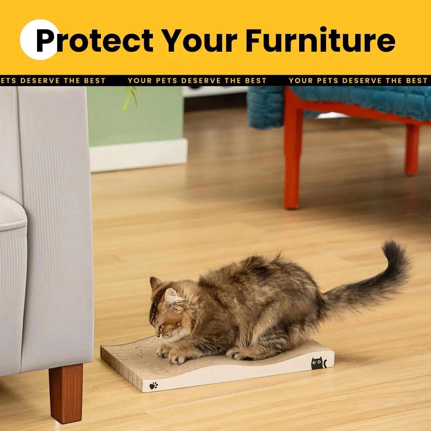 Reversible Cardboard Cat Scratcher Pad – Wave, Large