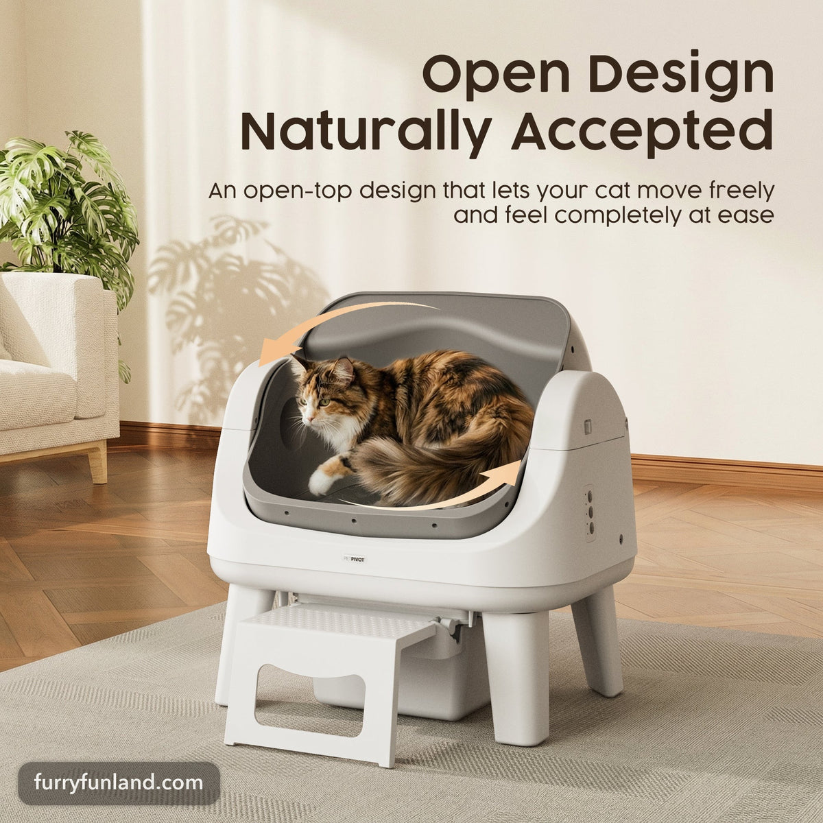 AutoScooper 12 open-top design so cats move freely and accept it naturally